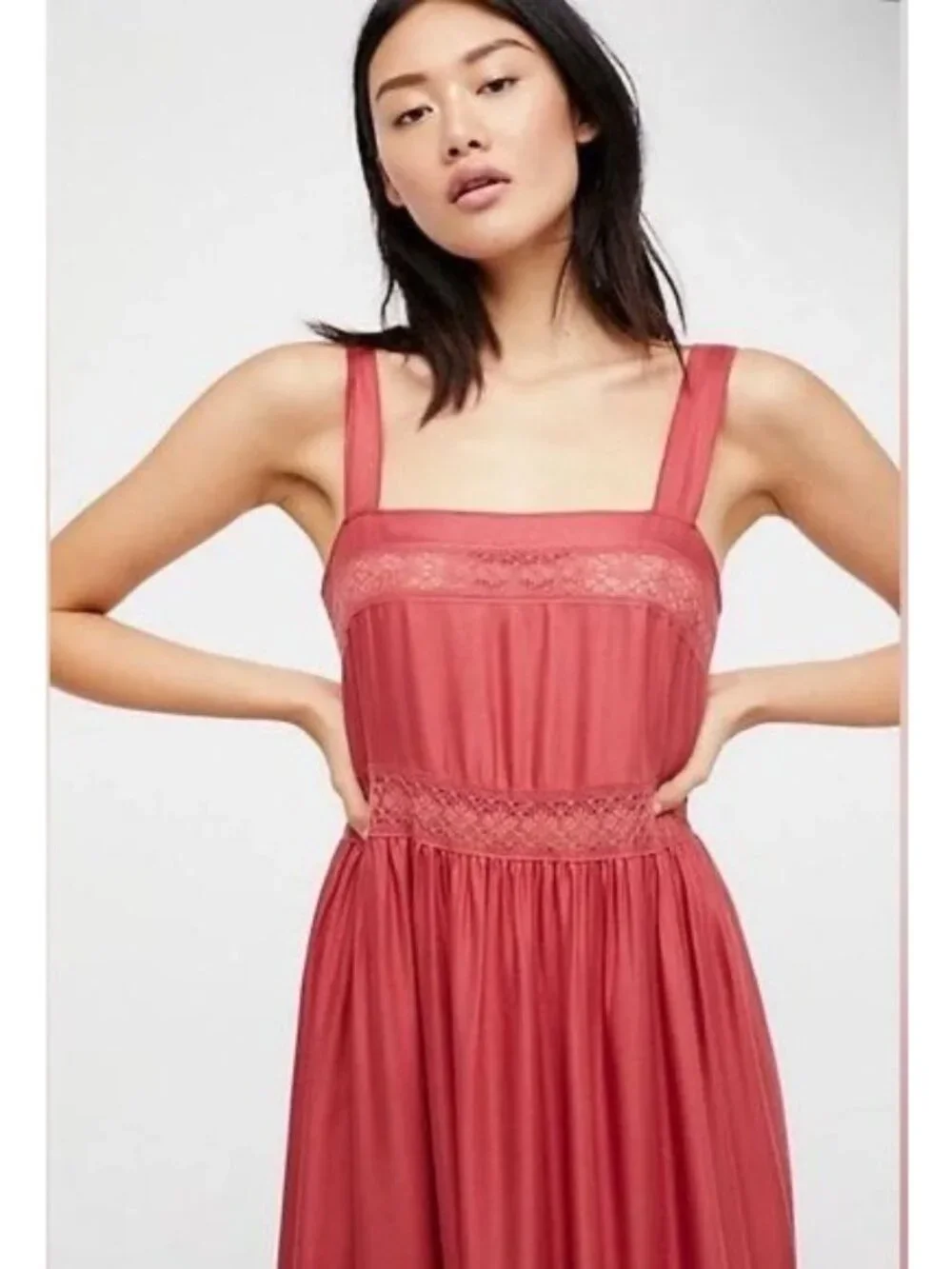 Free People Lace Trim Tiered Ruffle Maxi Slip Dress M | Whimsical Ethereal Boho - Picture 15 of 16